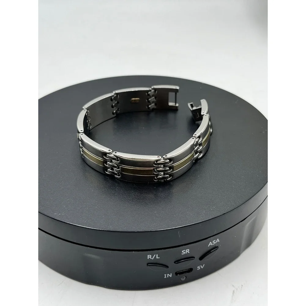 Designer Signed Stainless Steel and‎ 14K Yellow Gold Accents Bracelet